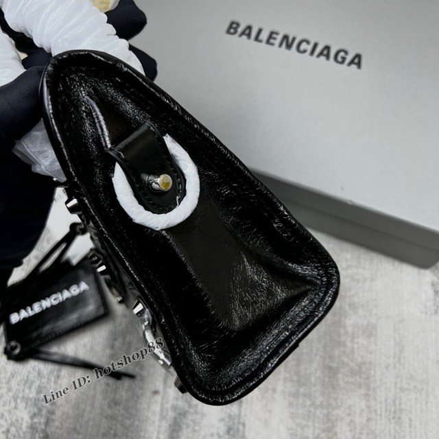 Balenciaga專櫃爆款新版迷你機車包 巴黎世家經典印字LOGO款銀色小平釘手提機車包 fyj1032